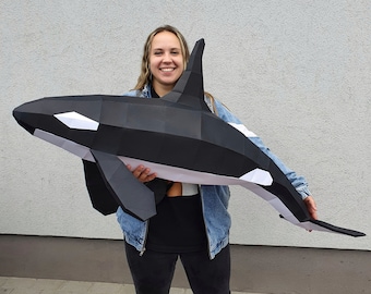 KILLER WHALE - DIY - 3D - origami - papercraft - metal welding- pdf - geometry - orca - puzzle - sculpture - decoration - animal - A3 format