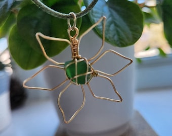 Lotus flower seaglass pendant