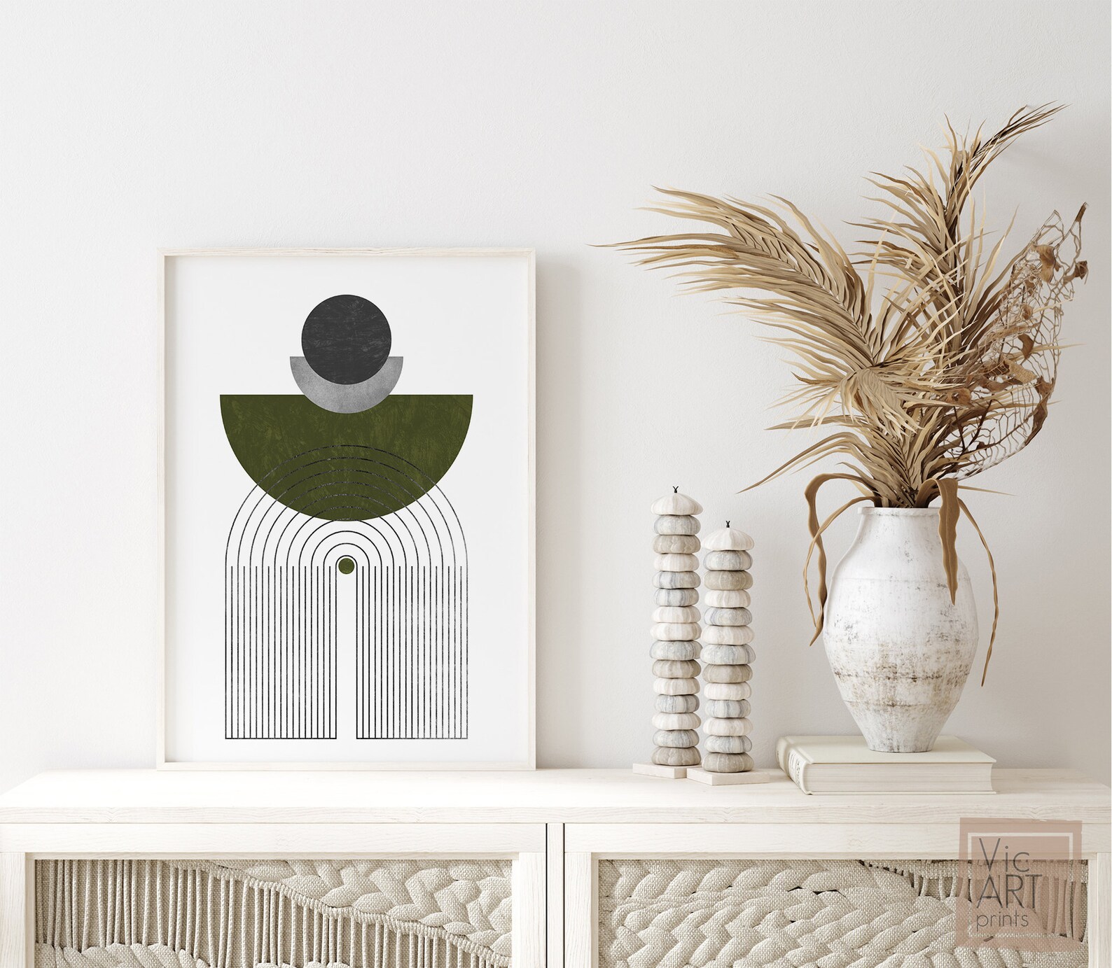 Abstract Print Green Minimalist Wall Art Mid Century Modern Etsy