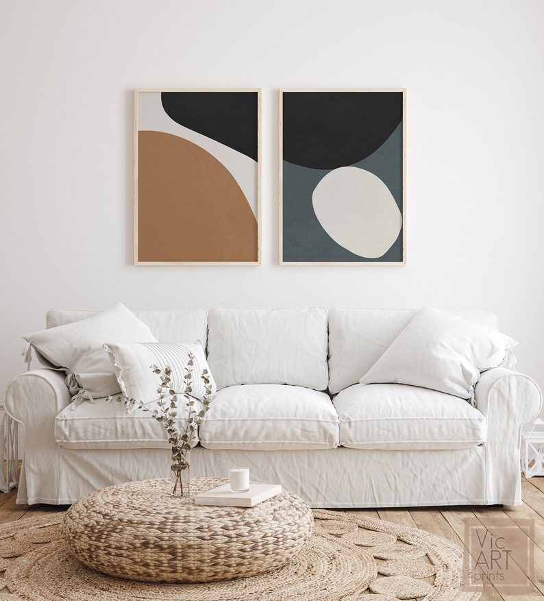 Abstract Print Contemporary Prints Living Room Wall Art Set Etsy