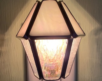 Lantern Style Stained Glass Nightlight in Iridescent White