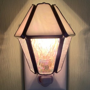 Lantern Style Stained Glass Nightlight in Iridescent White