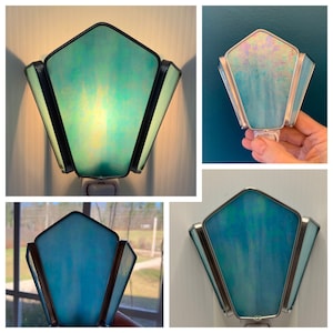 3 Sided Sconce Style Stained Glass Nightlight in Iridescent Wispy Aqua Green
