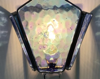 Stained Glass Nightlight - Iridescent Bubble Blue - 3 Sided Sconce Style