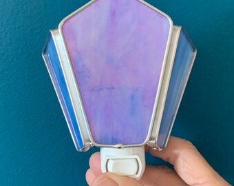 Stained Glass Nightlight Iridescent Blue 3 Sided Sconce Style Night Light