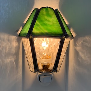 Lantern Style Stained Glass Nightlight in Iridescent Mermaid Sage Green