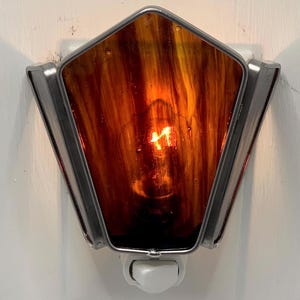 3 Sided Sconce Style Stained Glass Nightlight in Iridescent Wispy Golden Brown