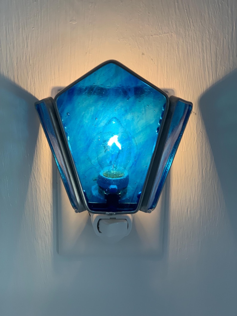 Stained Glass Nightlight - 3 Sided Sconce Style - Plug in - Wispy Blue ...
