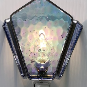 3 Sided Sconce Style Stained Glass Nightlight in Iridescent Bubble Blue -S-004
