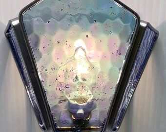 3 Sided Sconce Style Stained Glass Nightlight in Bubble Blue