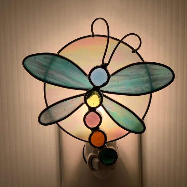 Dragonfly Stained Glass Nightlight in Teal