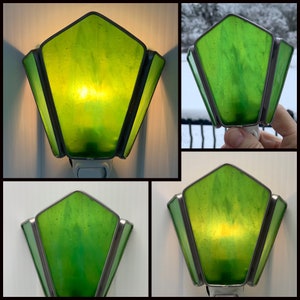 3 Sided Sconce Style Stained Glass Nightlight in Lime Green