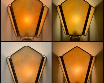 3 Sided Sconce Style Stained Glass Nightlight in Amber