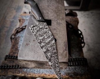Hand Forged “Double Bias Pattern” Damascus Chef Knife