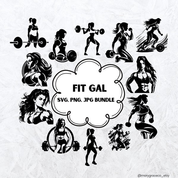 Fitness Girls Bundle, Gym, Fitness, Woman Lifting Weights Instant Download SVG, PNG, jpg digital download