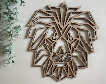 Décoration Murale Lion En Bois Géométrique - 50x40 Cm - Style Safari Moderne - Montage Facile