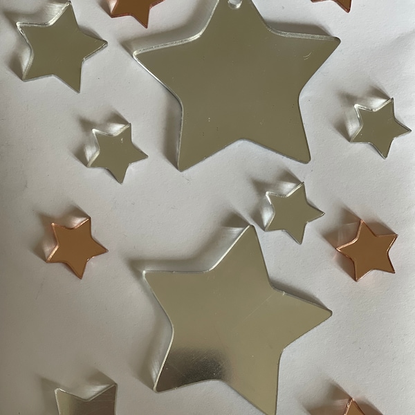 Stars, Christmas Bauble, Stars for Crafting, Mirror Acrylic, Acrylic, sets of 10, Multiple sizes