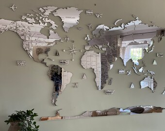 シルバーミラーの世界地図ウォールアート：彫刻アクリル - Etsy 日本