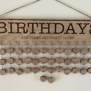 Birthday Calendar, Birthdays and Celebrations Board, Important Dates, Anniversaries, Reminder Plaque,Family Birthdays, Friends Birthdays