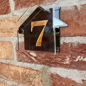 Plaque de numéro de maison, numéro de porte, mini plaque numérique, acrylique transparent, forme de maison