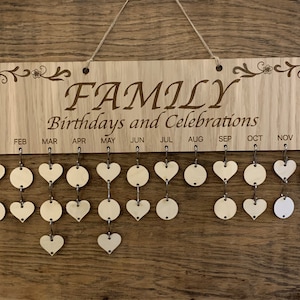 Family Birthday Calendar, Birthdays and Celebrations Board, Family Anniversaries, Reminder Plaque