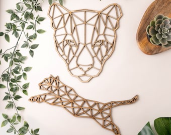 Geometric Wooden Puma Head Wall Art: Laser Cut Decor