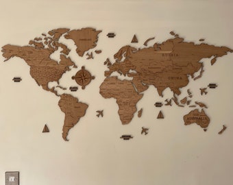 World Map Wall Art, Map of the World, Wood Wall Art