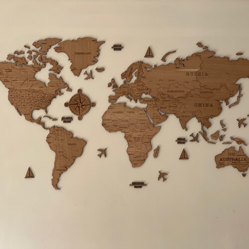 Silver Mirror World Map Wall Art Map of the World Etsy UK