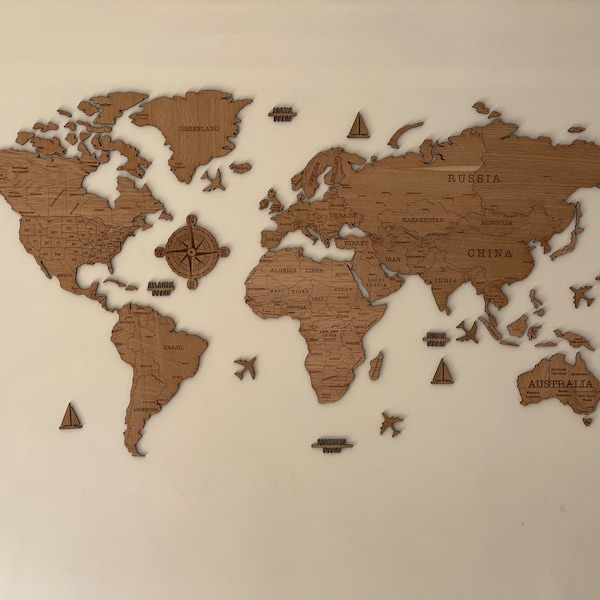 Wood World Map - Etsy