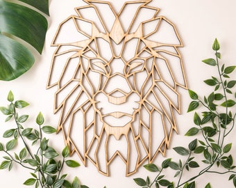 Geometric Lion Wall Art: Laser Cut Veneer, Safari Decor