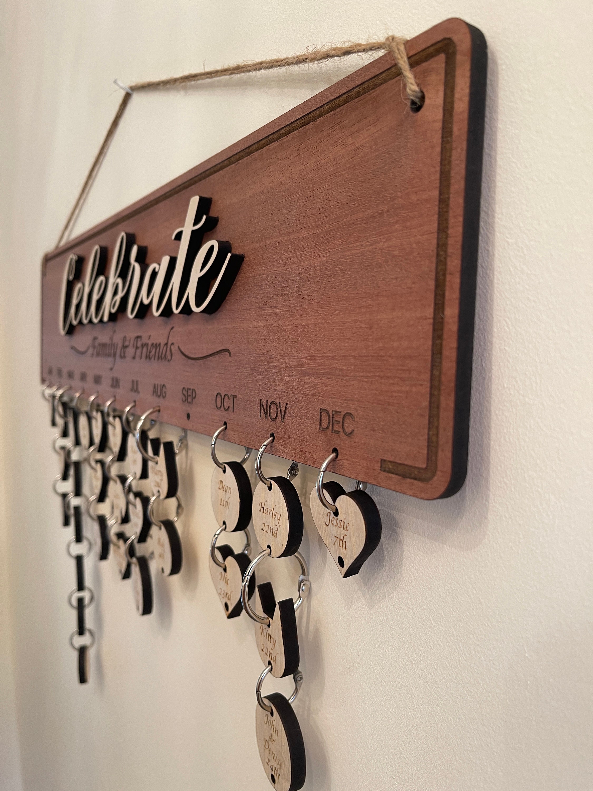 ELENCO CALENDARIO IN Legno Targa Di Compleanno Famiglia Bacheca