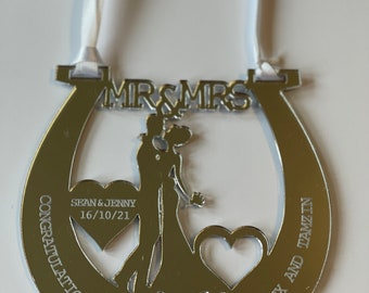 Personalised Wedding Horseshoe,Wedding Keepsake, Lucky Horseshoe Gift, Wedding Gift, Wood Horseshoe, Mirrored Acrylic