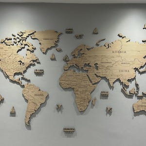 Wooden World Map Wall Art: Engraved Wood Veneer