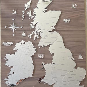 Vereinigtes Königreich und Irland Karte, silberner Spiegel UK & I Karte, Spiegelwandkunst