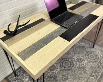 Herringbone Writing Desk | Fitzgerald Farmhouse Office Furniture | Midcentury Modern Desk | Modern Wood Computer Workstation