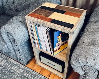 Watchtower Double Record Cabinet | Vinyl Storage Console Table | Modern Media Center Accent Furniture
