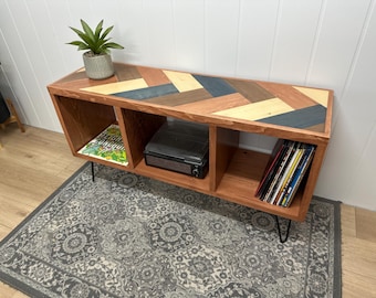 Penny Lane Record Cabinet | Vinyl Storage Console Table | Turntable Stand | Farmhouse Media Furniture | Stereo Display Shelf