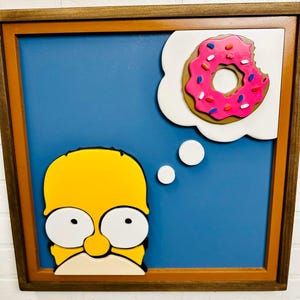 Homer Donut Wall Art | 3D Layered Wooden Sign | Cartoon Decor | Donut Lover Gift | Handcrafted Sign
