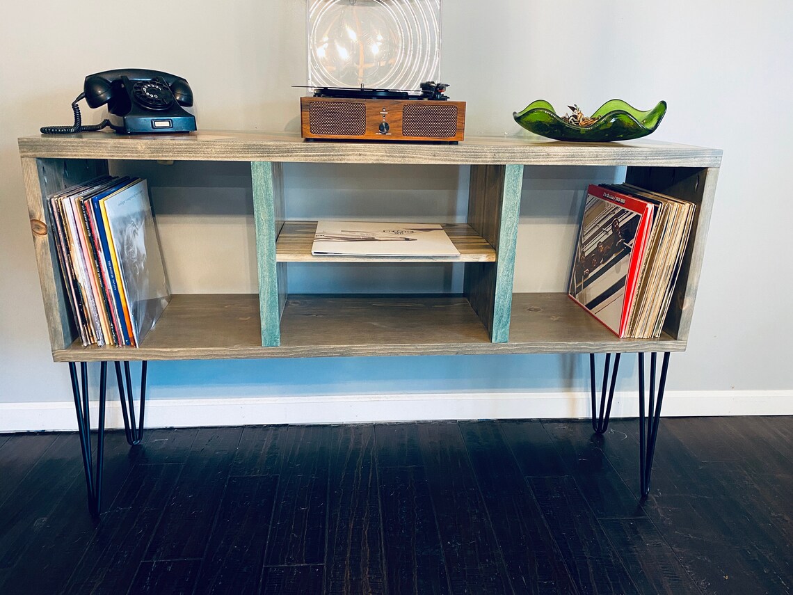 Teal Moss Console table Record Storage Record Player Etsy