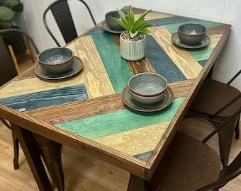 Timberline Solid Wood Dining Table - Modern Geometric Plank Handmade Mid Century Style Kitchen Furniture by Element Design