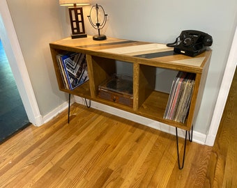 Layla Record Storage Cabinet Console Table Vinyl Player Stand Display Furniture Wooden Stereo Farmhouse Collection Organizer