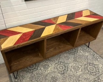Chevron Voodoo Child Record Storage Cabinet | Vinyl Console Media Center for LP Collection