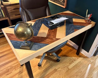 Faulkner Herringbone Wood Writing Desk | Midcentury Modern Desk | Modern Farmhouse Home Office Furniture | Computer Workstation