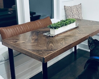 Oxford Herringbone Dining Table | Solid Wood Kitchen Farmhouse Midcentury Modern Custom Handcrafted Furniture