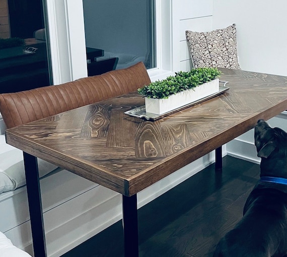 Oxford Herringbone Dining Table | Solid Wood Kitchen Farmhouse Midcentury Modern Custom Handcrafted Furniture