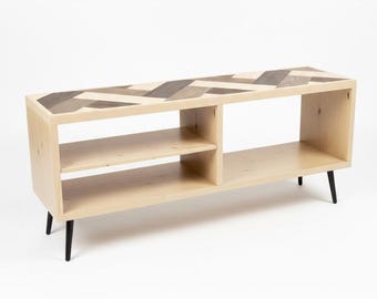 Baker Street Mid Century Modern Vinyl Record Storage Console - Handcrafted Hardwood Turntable Cabinet Stand