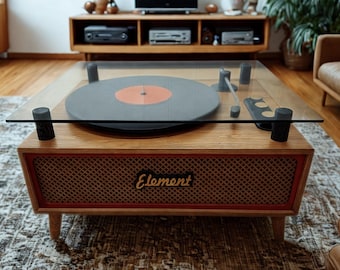 Hi-Fi Lounge Coffee Table | Oversized Record Player Stand | Mid Century Modern Solid Wood Vinyl Music Furniture