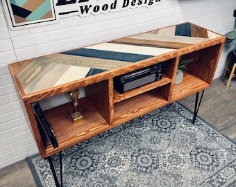 Maggie May Record Player Stand | Console Table | Farmhouse Stereo Cabinet | Media Center | Storage Display Furniture