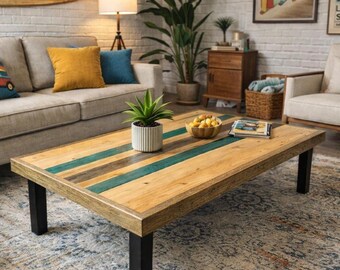 Aloha Surfboard Coffee Table | Rustic Wood Beach House Farmhouse Coastal Furniture | Custom Nautical Living Room Decor