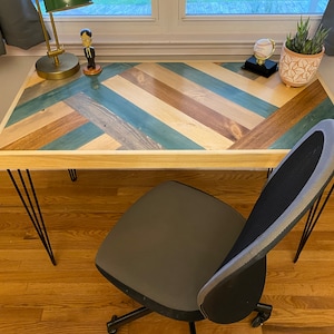 Hemingway Herringbone Writing Desk | Solid Wood Farmhouse Home Office Workstation | Modern Rustic Handcrafted Furniture image 5